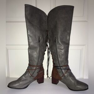 Women’s Lace-up Knee-High Faux Leather Boot with Zipper